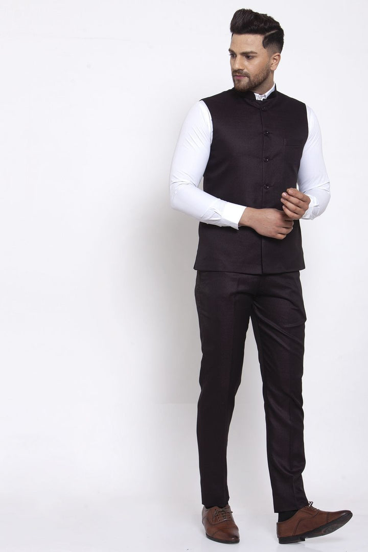 Wintage Men's Poly Blend and Evening Vest & Pant Set: Brown