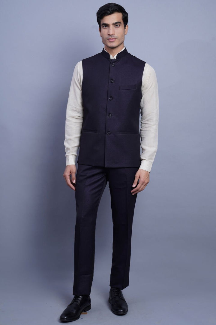 Poly Blend Violet Vest and Trouser Set
