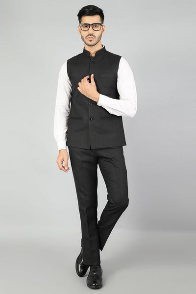 Polyester Cotton Plain Black  Vest and Trouser Set
