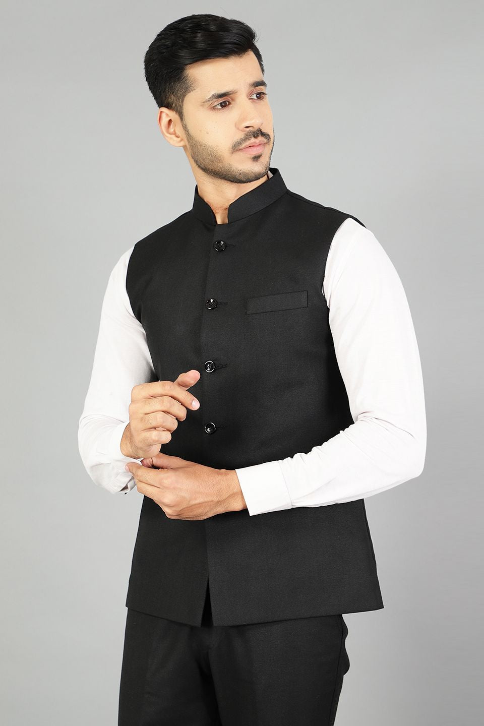Polyester Cotton Plain Black  Vest and Trouser Set