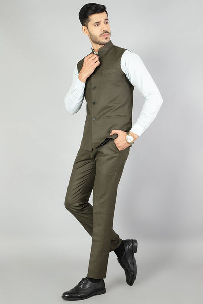Polyester Cotton Plain Green  Vest and Trouser Set