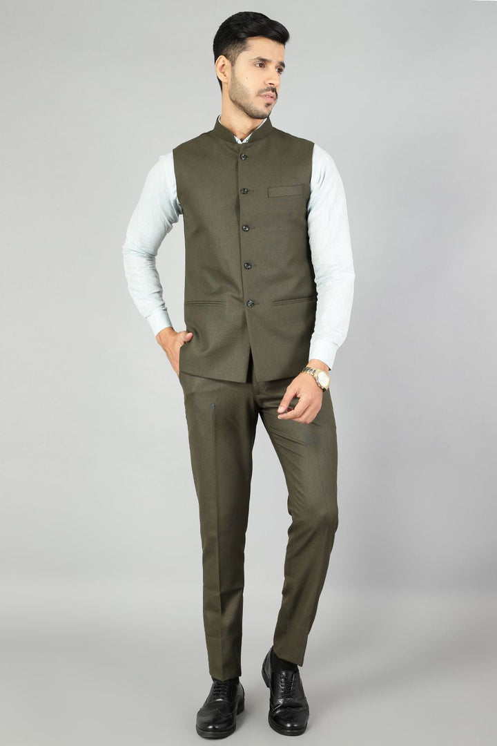 Polyester Cotton Plain Green  Vest and Trouser Set
