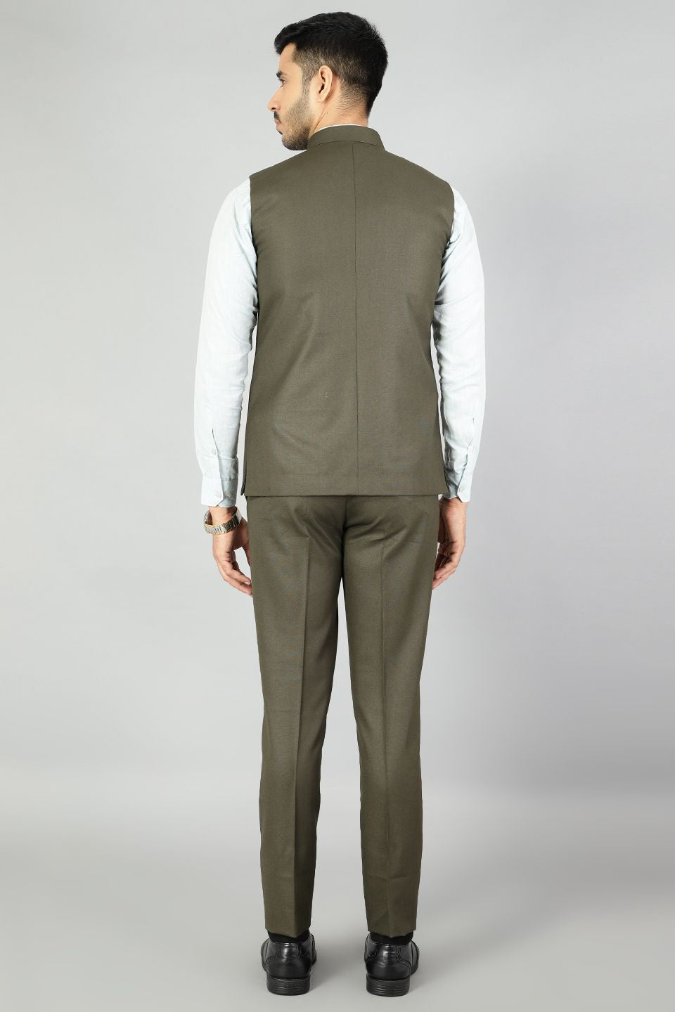 Polyester Cotton Plain Green  Vest and Trouser Set