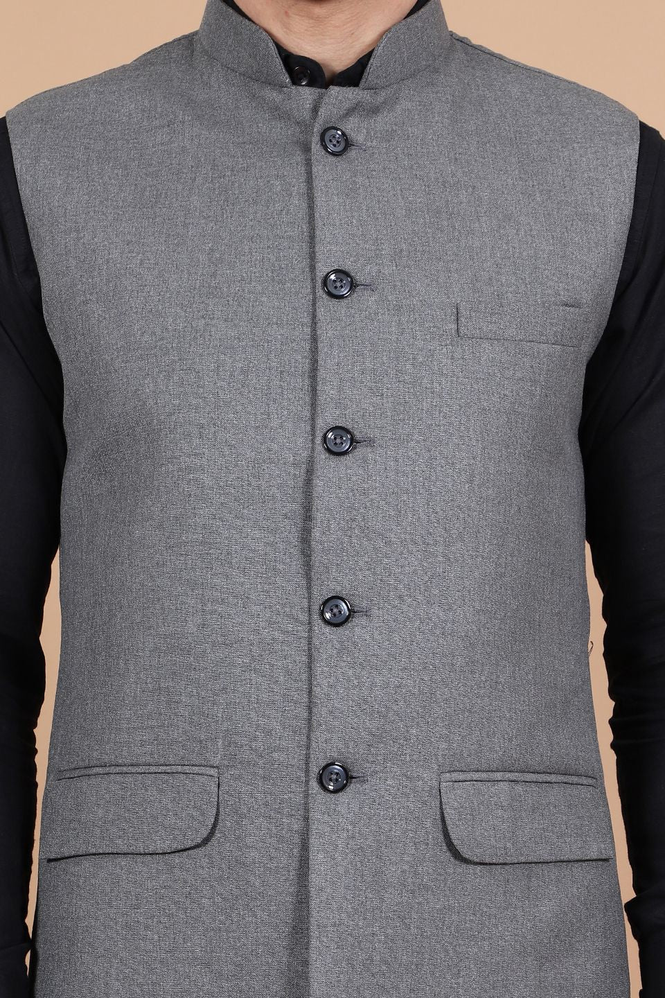 Polyester Cotton Grey Modi Nehru Jacket