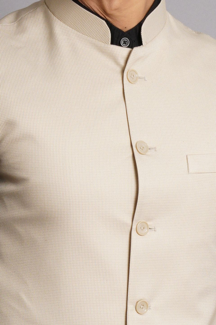 Poly Viscose Beige Solid Vest and Trouser Set