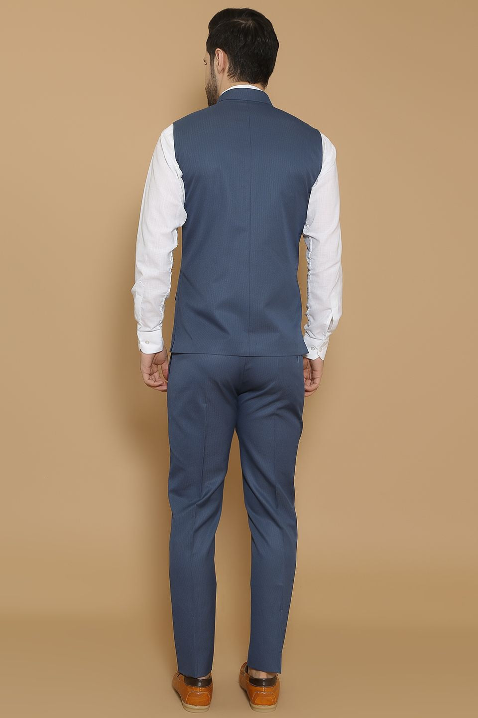 Poly Viscose Blue Vest and Trouser Set