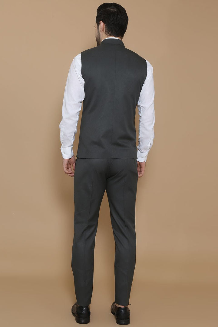 Poly Viscose Green Vest and Trouser Set