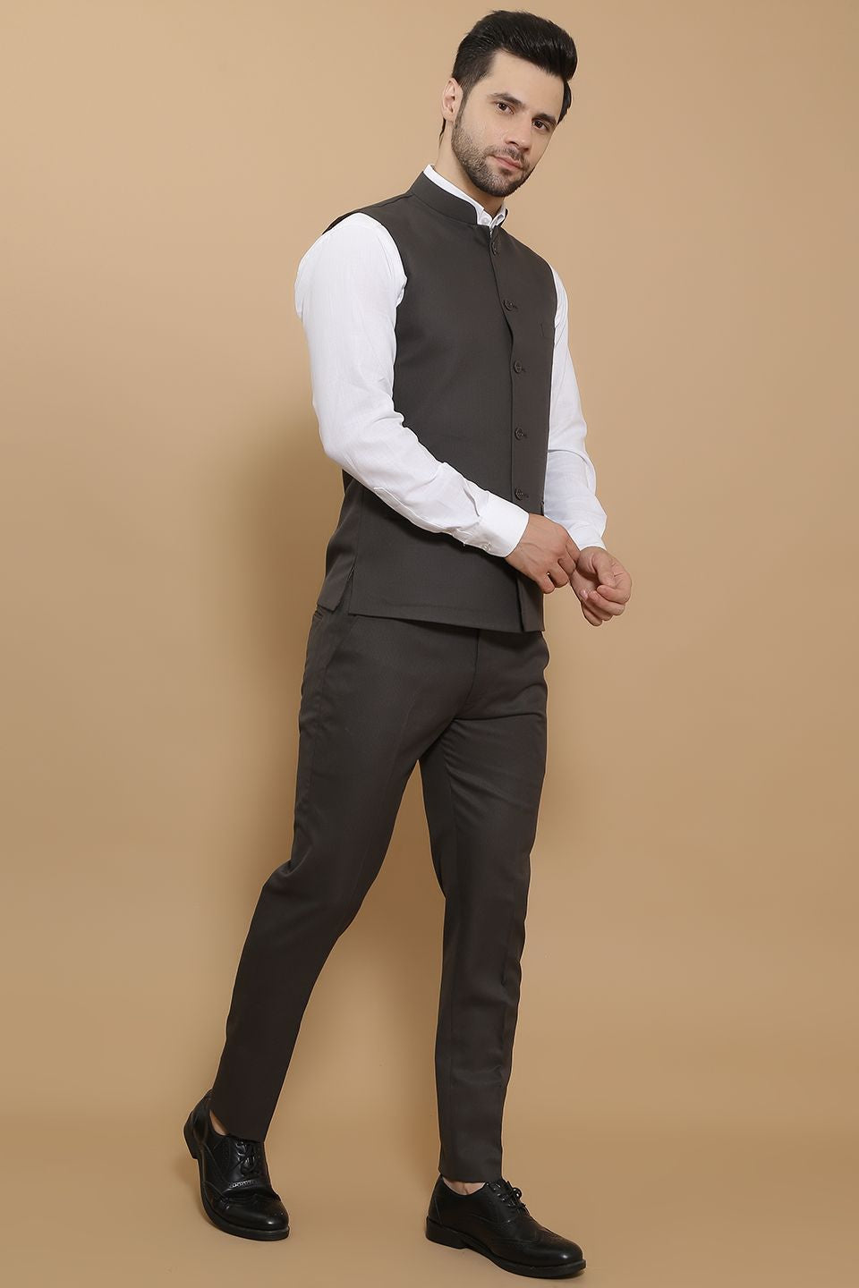 Poly Viscose Black Vest and Trouser Set