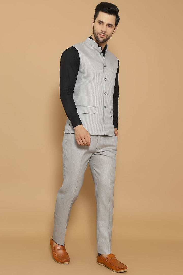 Poly Viscose Grey Vest and Trouser Set