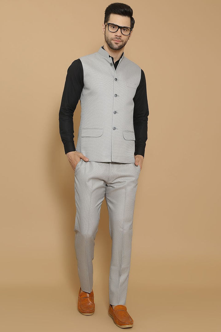 Poly Viscose Grey Vest and Trouser Set