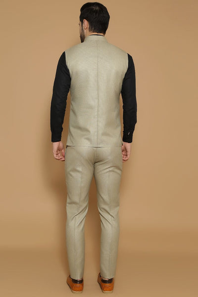 Poly Viscose Beige Vest and Trouser Set