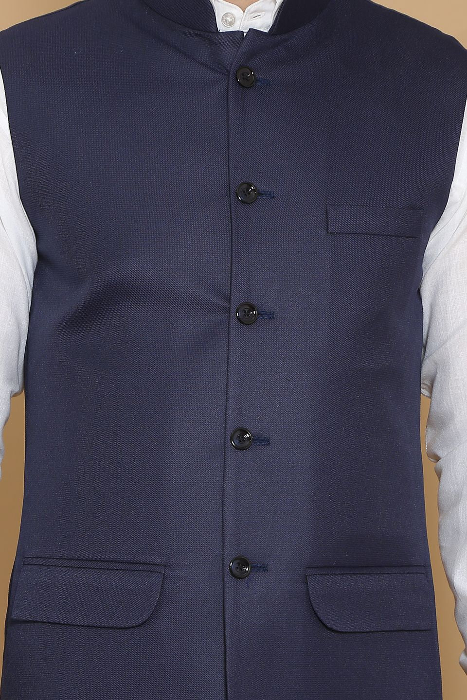 Poly Viscose Blue Vest and Trouser Set