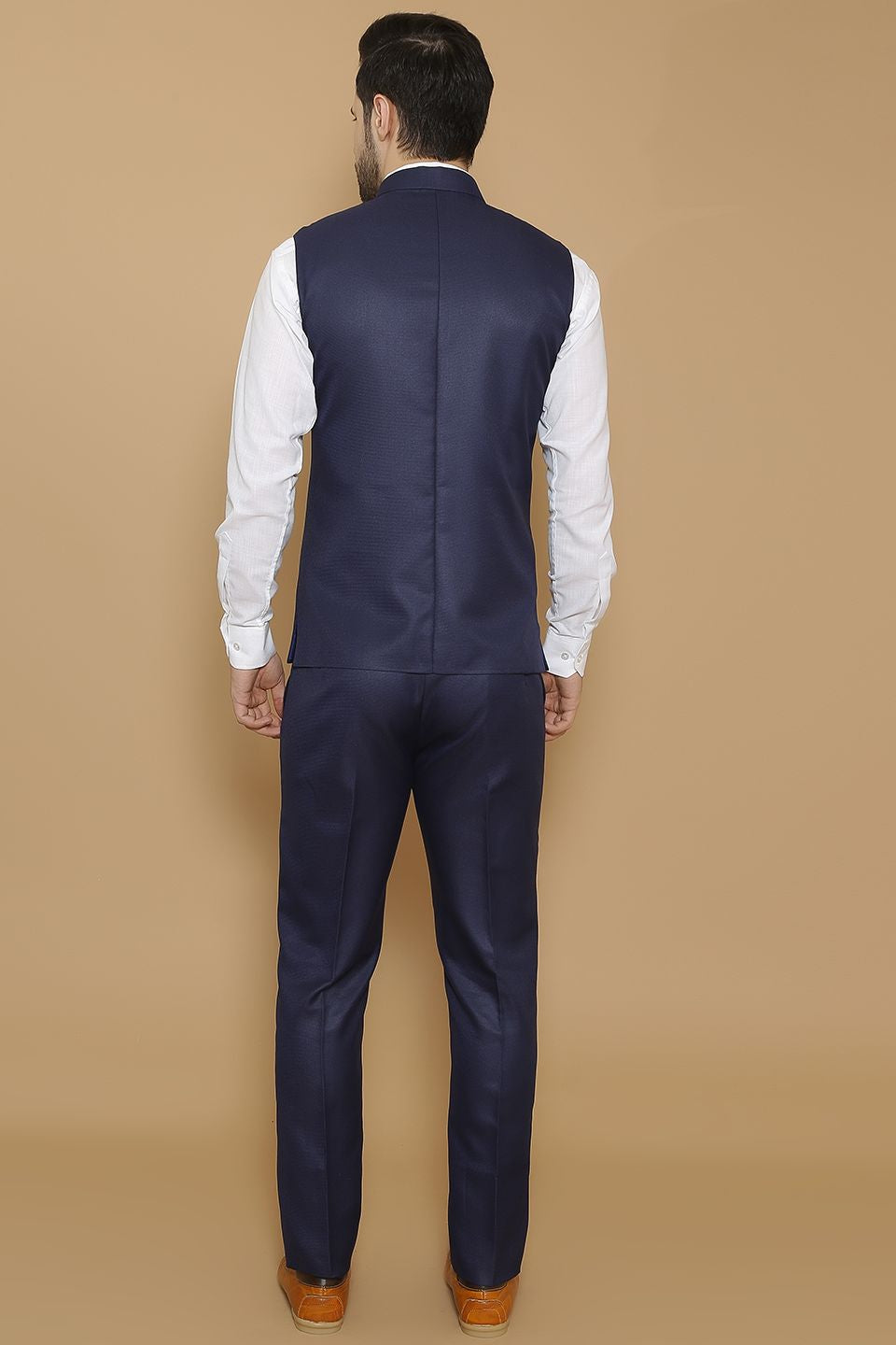 Poly Viscose Blue Vest and Trouser Set