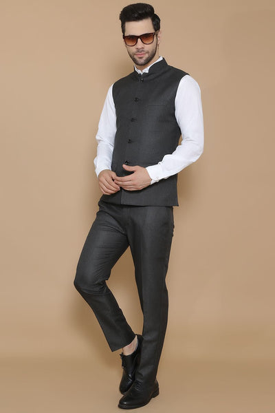 Poly Viscose Black Vest and Trouser Set