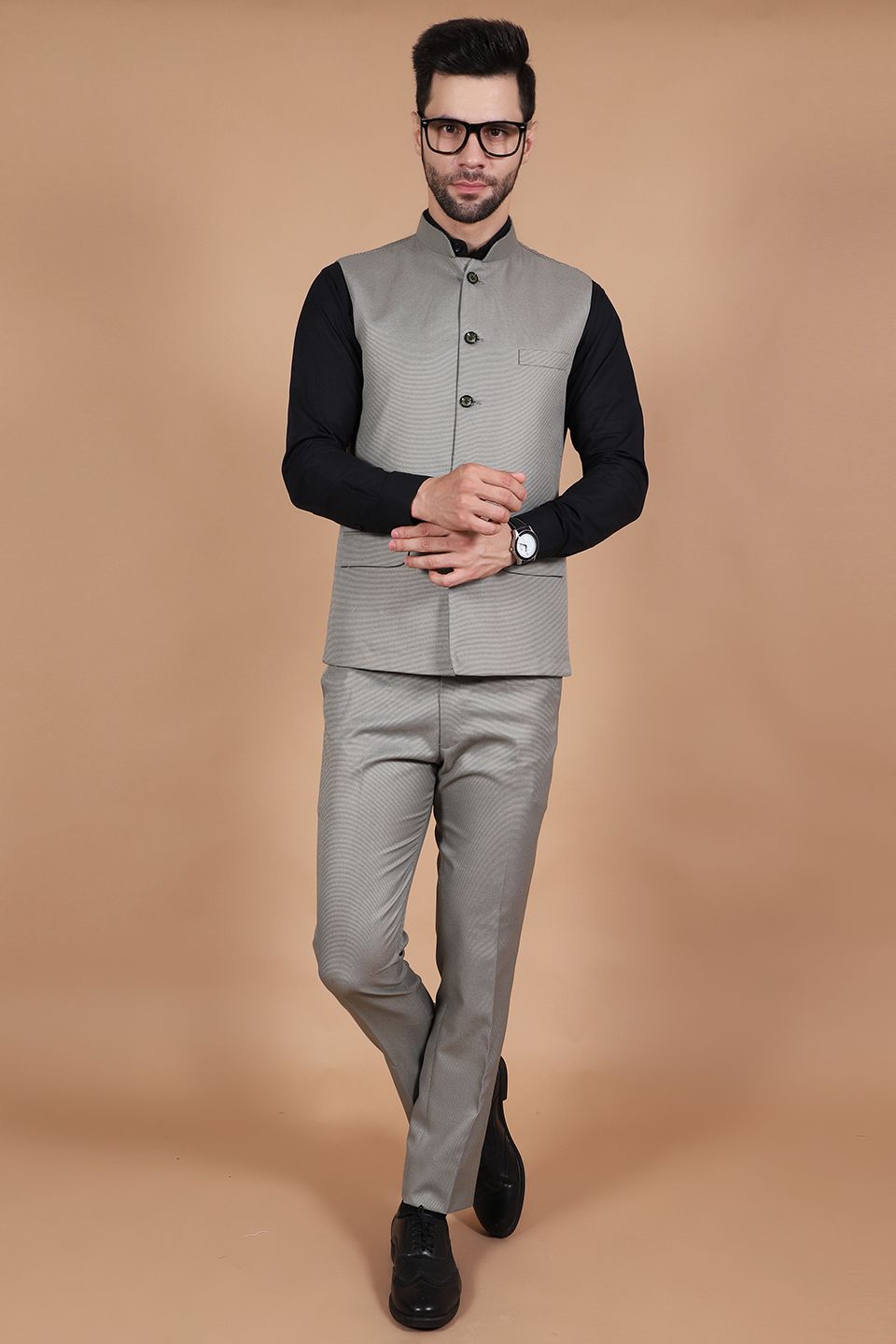 Polyester Cotton Grey Vest and Trouser Set
