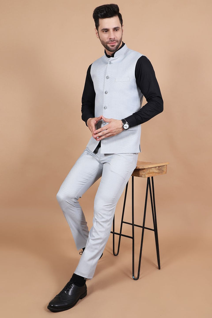 Polyester Cotton Silver Modi Nehru Jacket