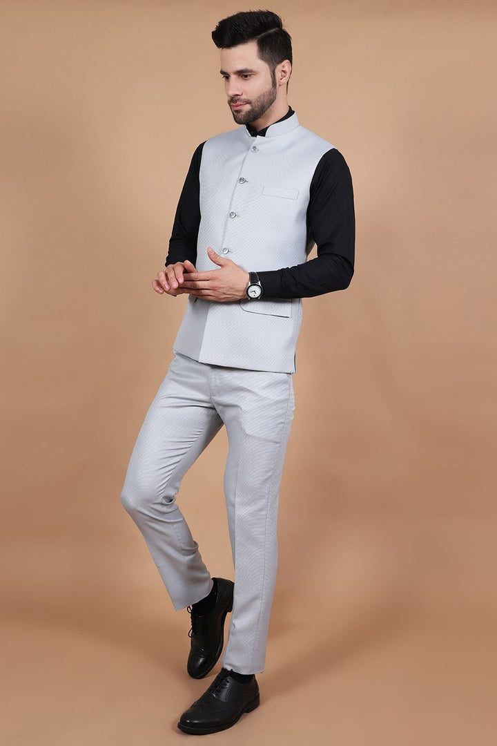Polyester Cotton Silver Vest and Trouser Set