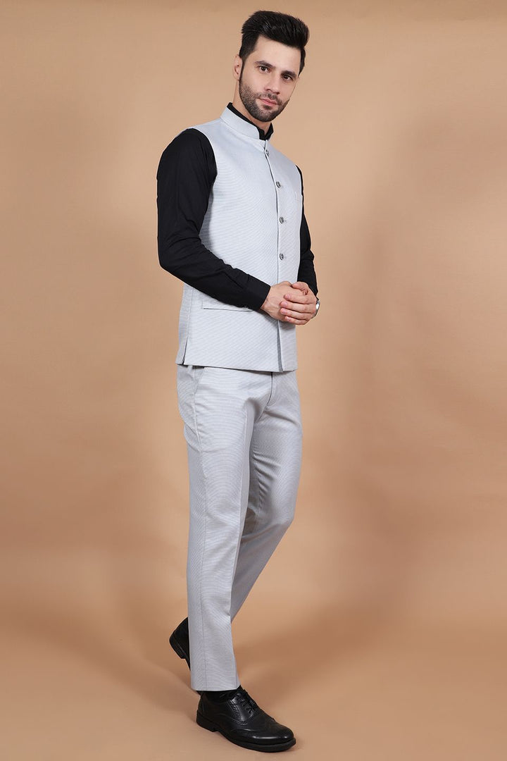Polyester Cotton Silver Vest and Trouser Set