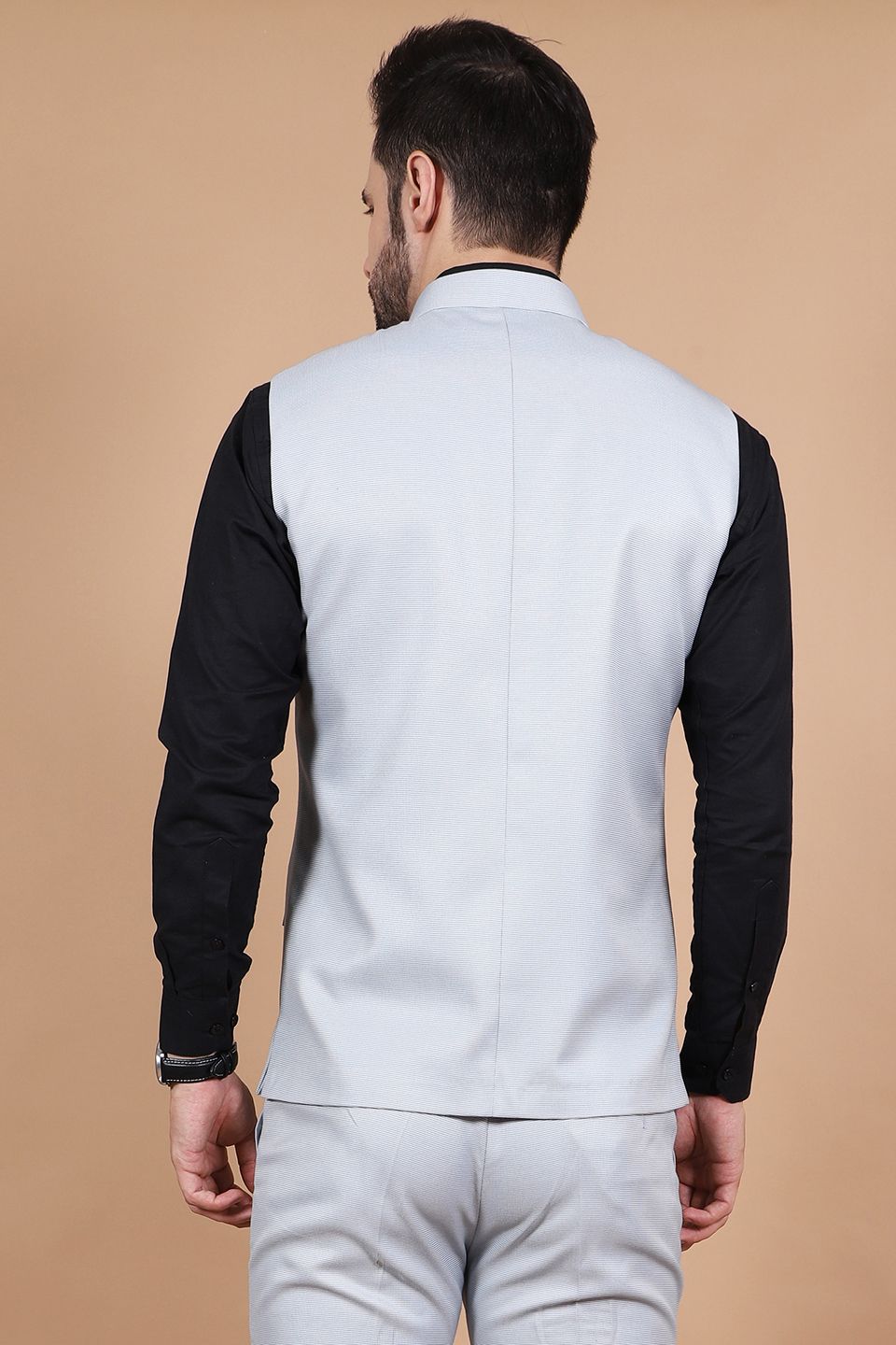 Polyester Cotton Silver Vest and Trouser Set