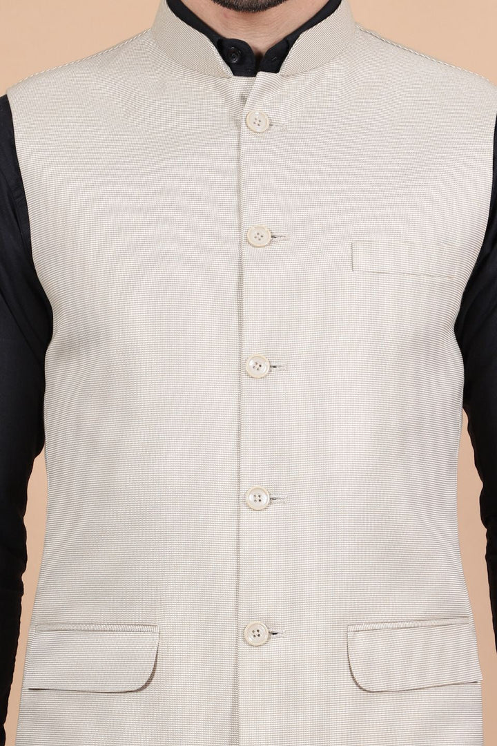 Polyester Cotton Beige Modi Nehru Jacket