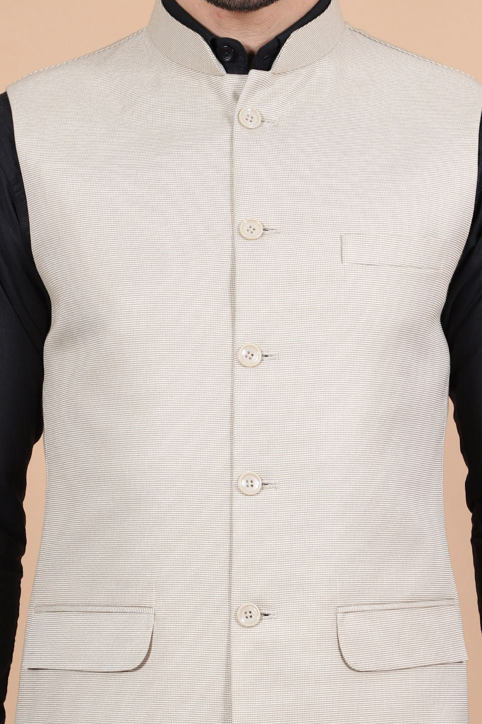 Polyester Cotton Beige Vest and Trouser Set