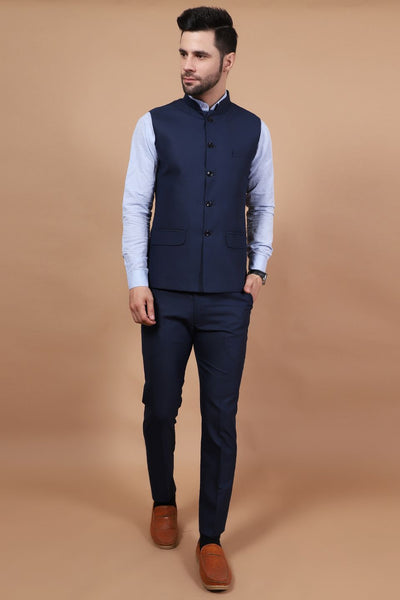 Polyester Cotton Blue Modi Nehru Jacket