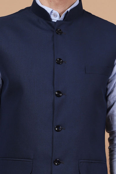 Polyester Cotton Blue Vest and Trouser Set
