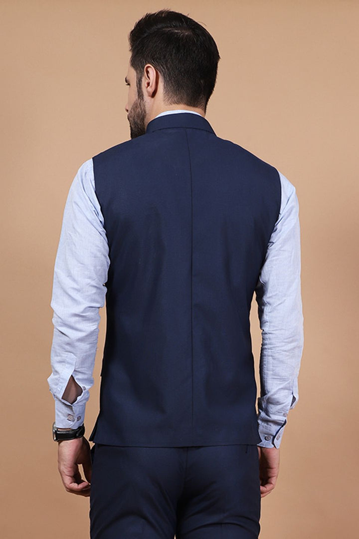 Polyester Cotton Blue Vest and Trouser Set