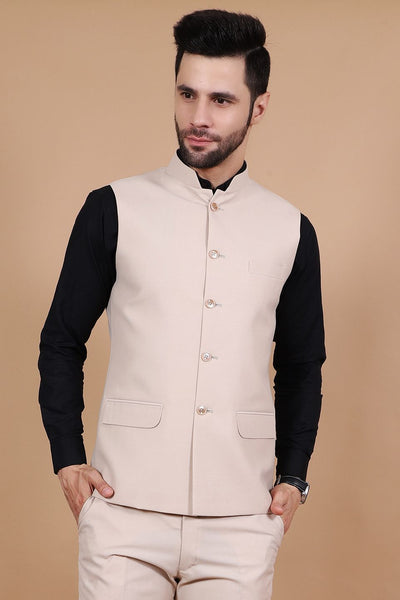 Polyester Cotton Beige Modi Nehru Jacket