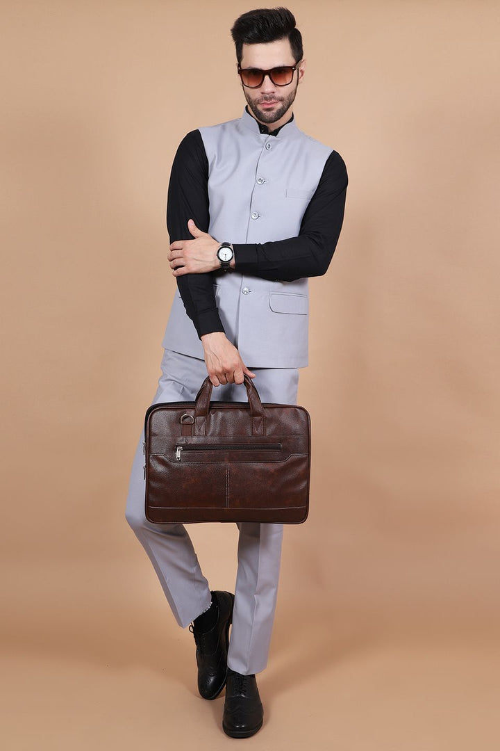 Polyester Cotton Grey Vest and Trouser Set