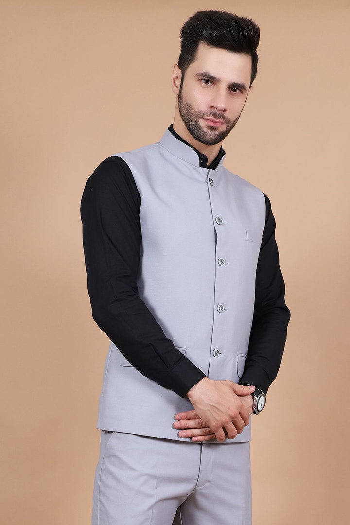 Polyester Cotton Grey Vest and Trouser Set
