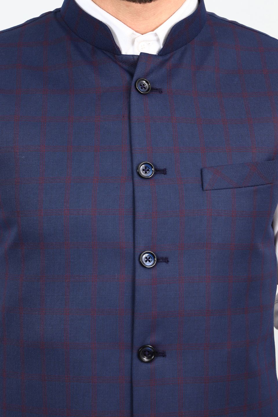 Poly Viscose Blue Vest and Trouser Set
