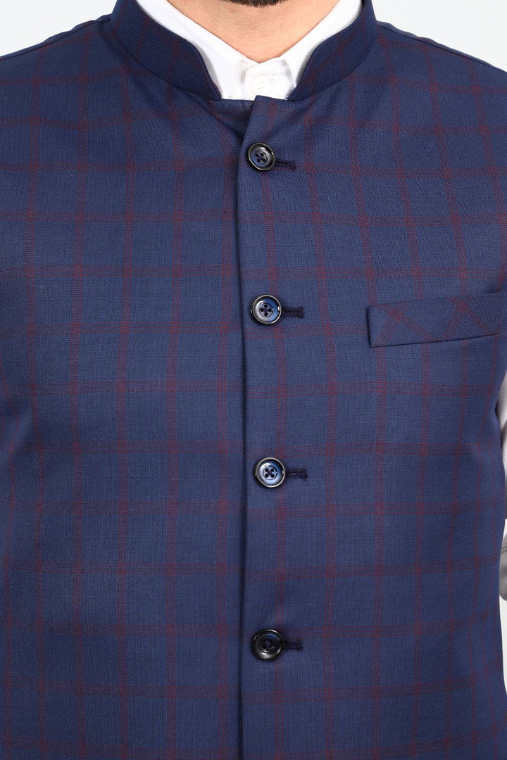 Poly Viscose Blue Vest and Trouser Set