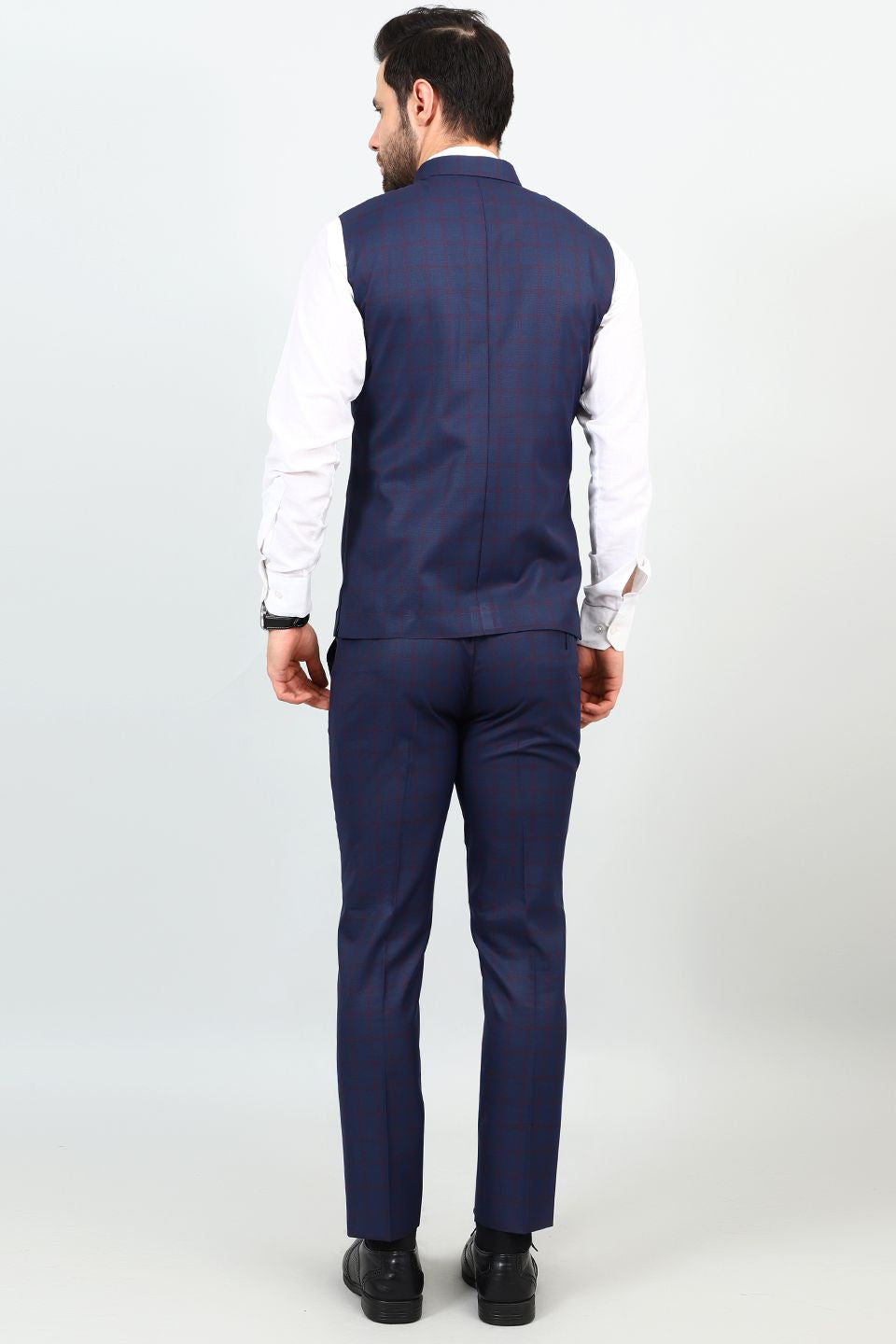 Poly Viscose Blue Vest and Trouser Set