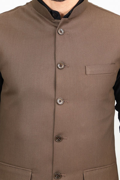 Poly Viscose Brown Vest and Trouser Set