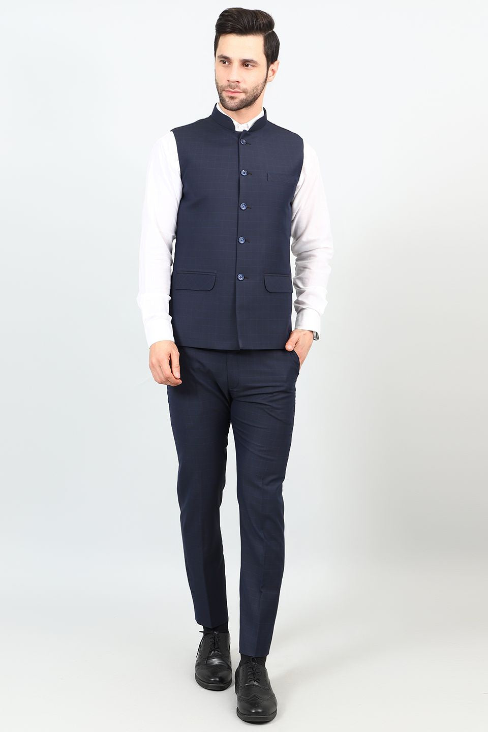 Poly Viscose Blue 1 Vest and Trouser Set