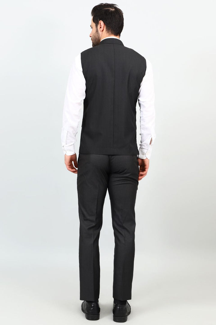 Poly Viscose Black Vest and Trouser Set