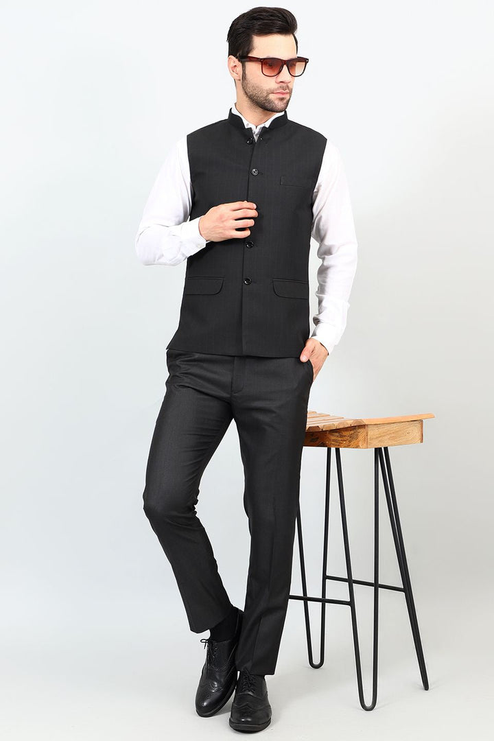 Poly Viscose Black Vest and Trouser Set
