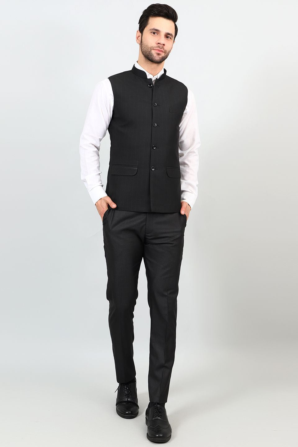 Poly Viscose Black Vest and Trouser Set