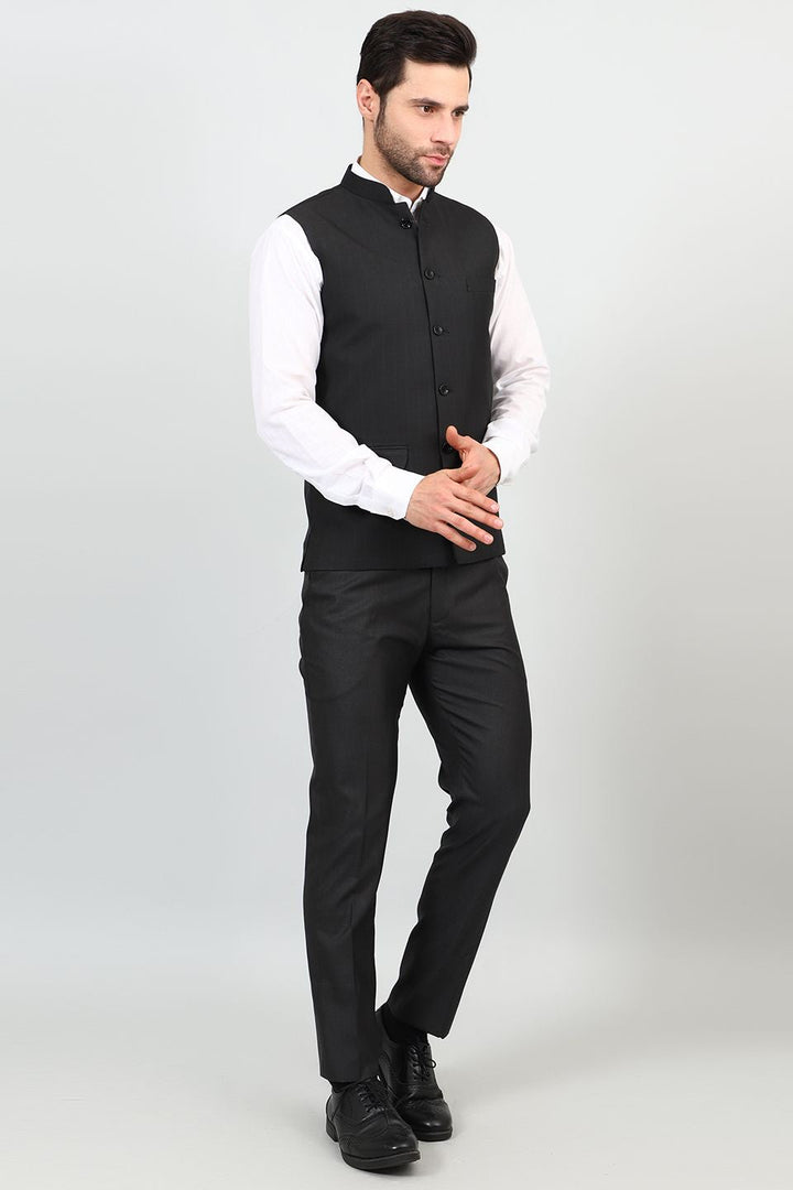 Poly Viscose Black Vest and Trouser Set