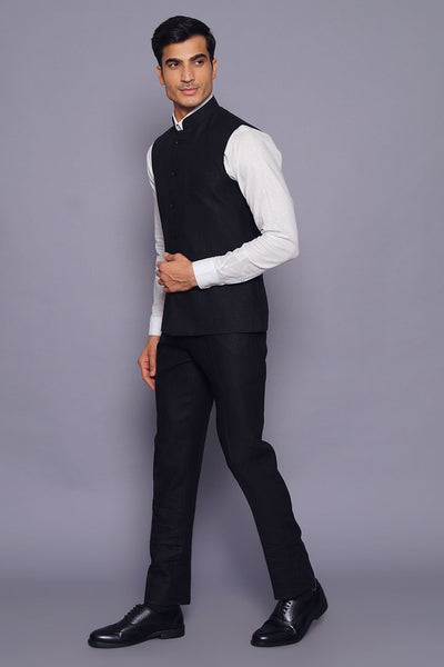 Wintage Men's Pure Linen  Vest & Pant Set: Black