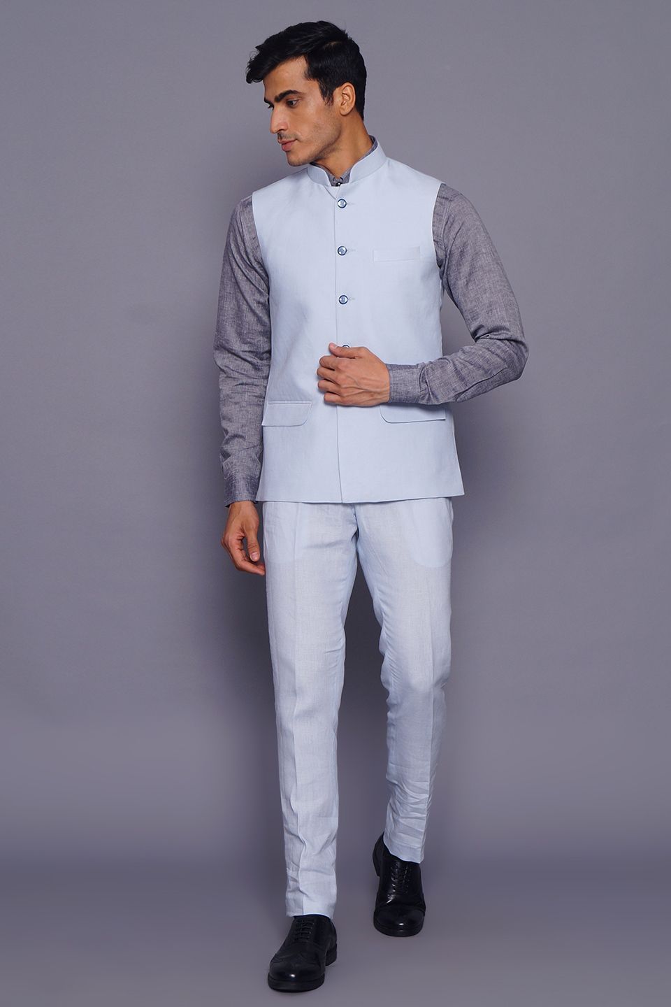 Wintage Men's Pure Linen  Vest & Pant Set: Sky Blue