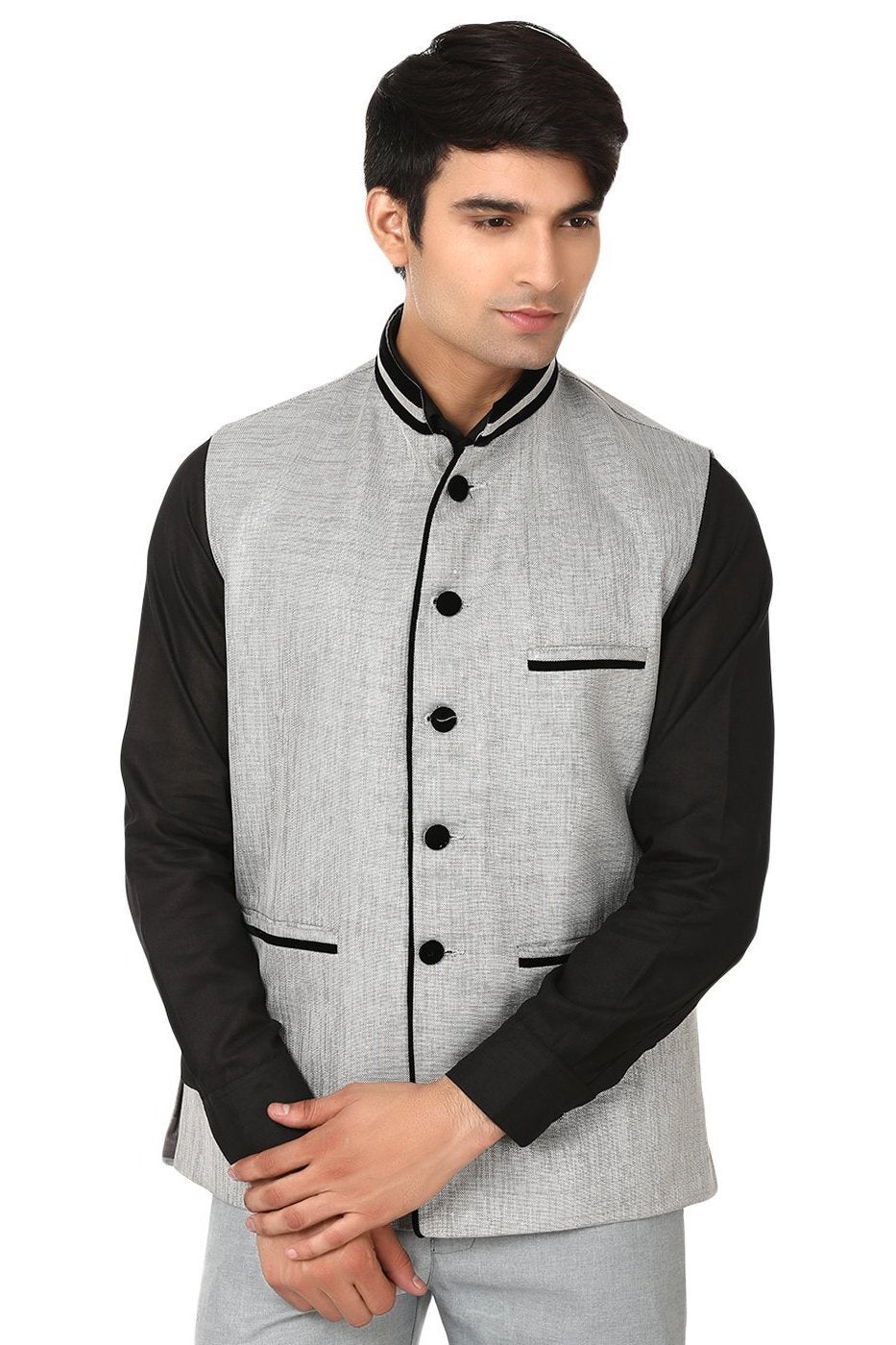 Rayon Cotton Silver Nehru Jacket