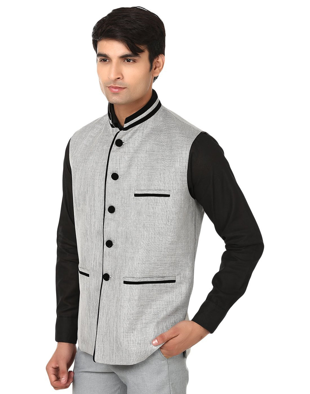 Rayon Cotton Silver Nehru Jacket